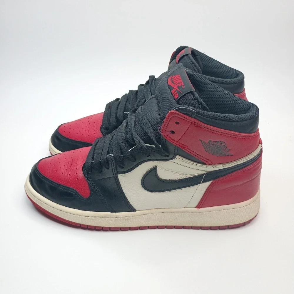 Nike‎ Air Jordan 1 Retro High OG Bred Toe Mens 6.5Y 55441-610 Red Black White